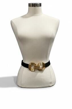 Zara Black Belt with Oversized Textured Gold Geometric Buckle Small/Medium